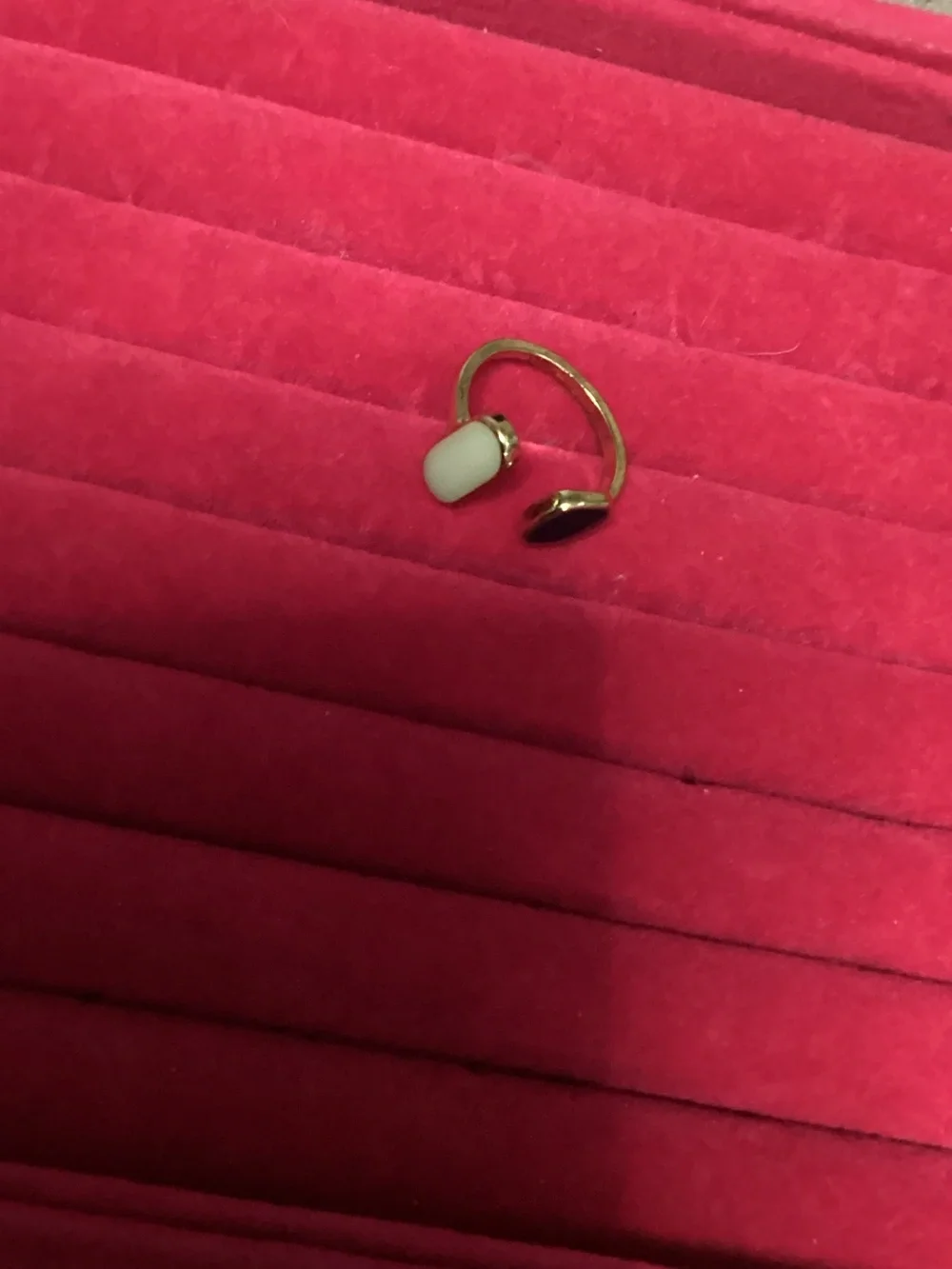 Double Black & Green Stone Ring with Adjustable Band